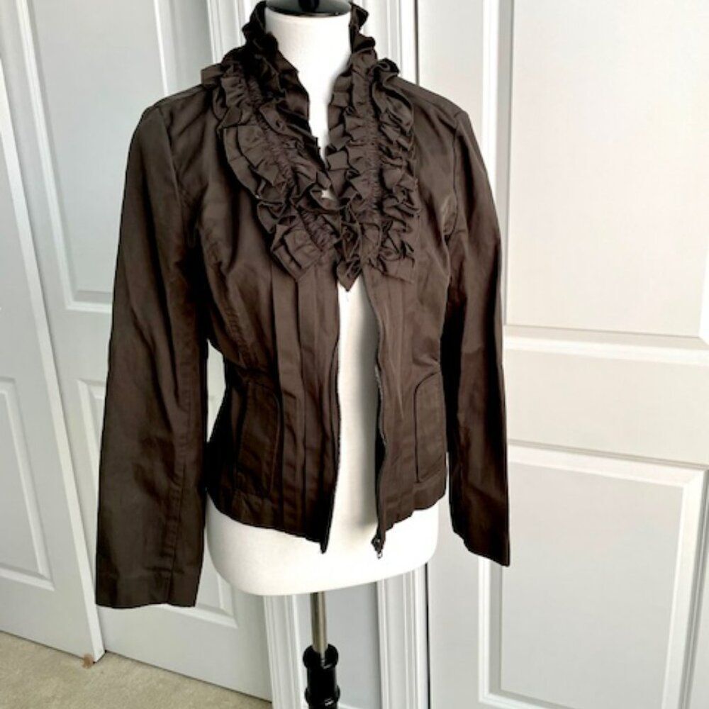 Due Per Due Greenish Brown Ruffle Jacket Size Large
